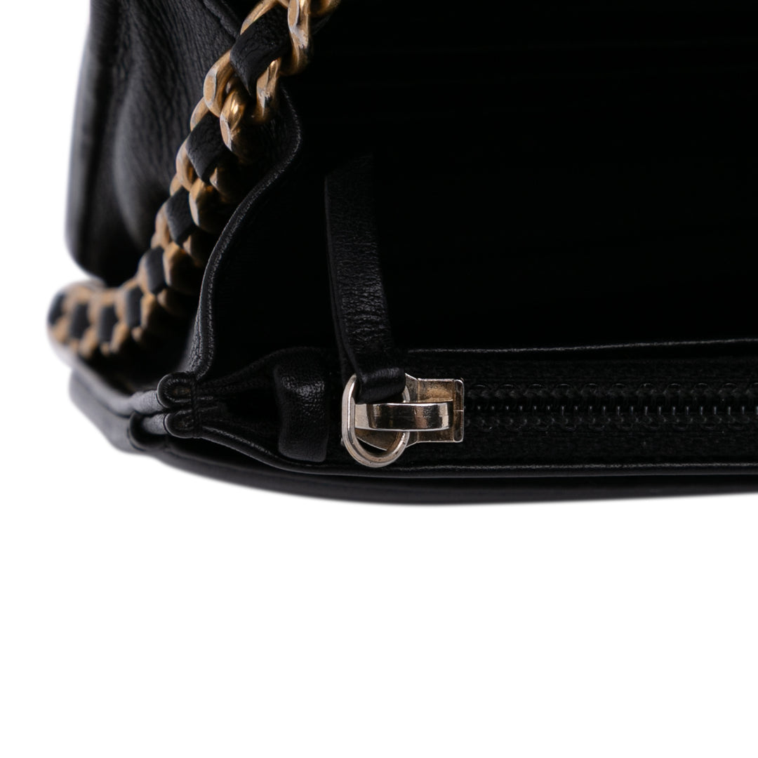 Quilted Calfskin Chain Around Boy Wallet On Chain Black - Gaby Paris