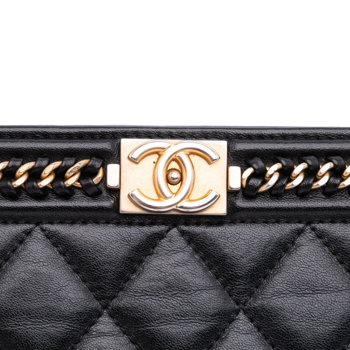 Quilted Calfskin Chain Around Boy Wallet On Chain Black - Gaby Paris