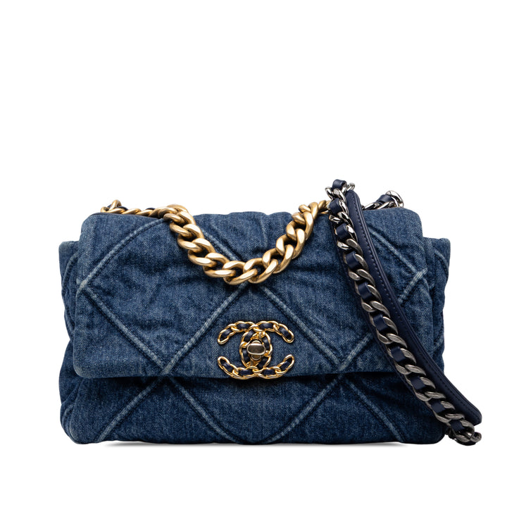Chanel Sac à main 19 à rabat Jean Moyen Bleu – vue principale – GABY PARIS