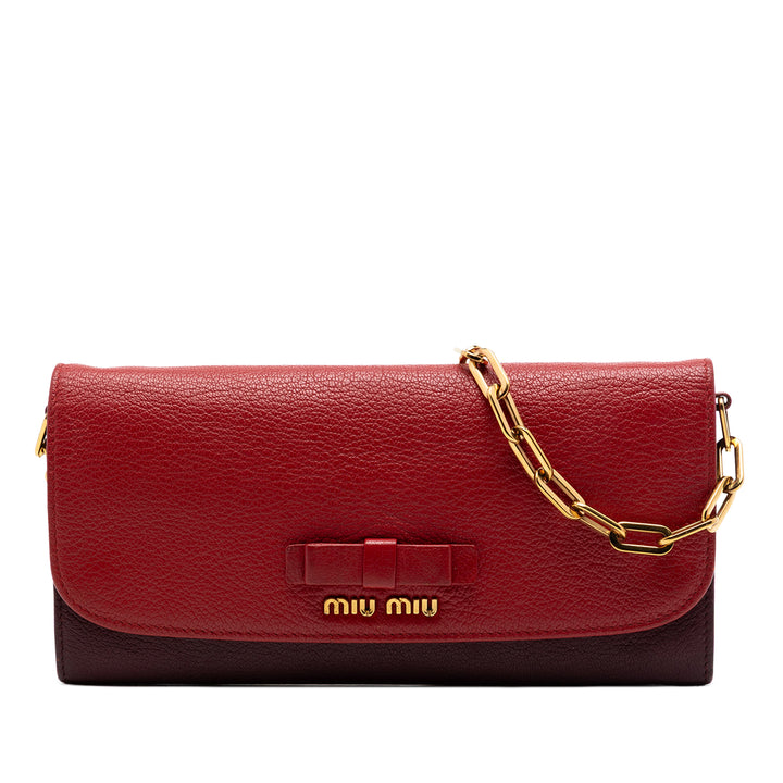 Miu Miu Bicolore Madras Bow Wallet on Chain Cuir de chèvre