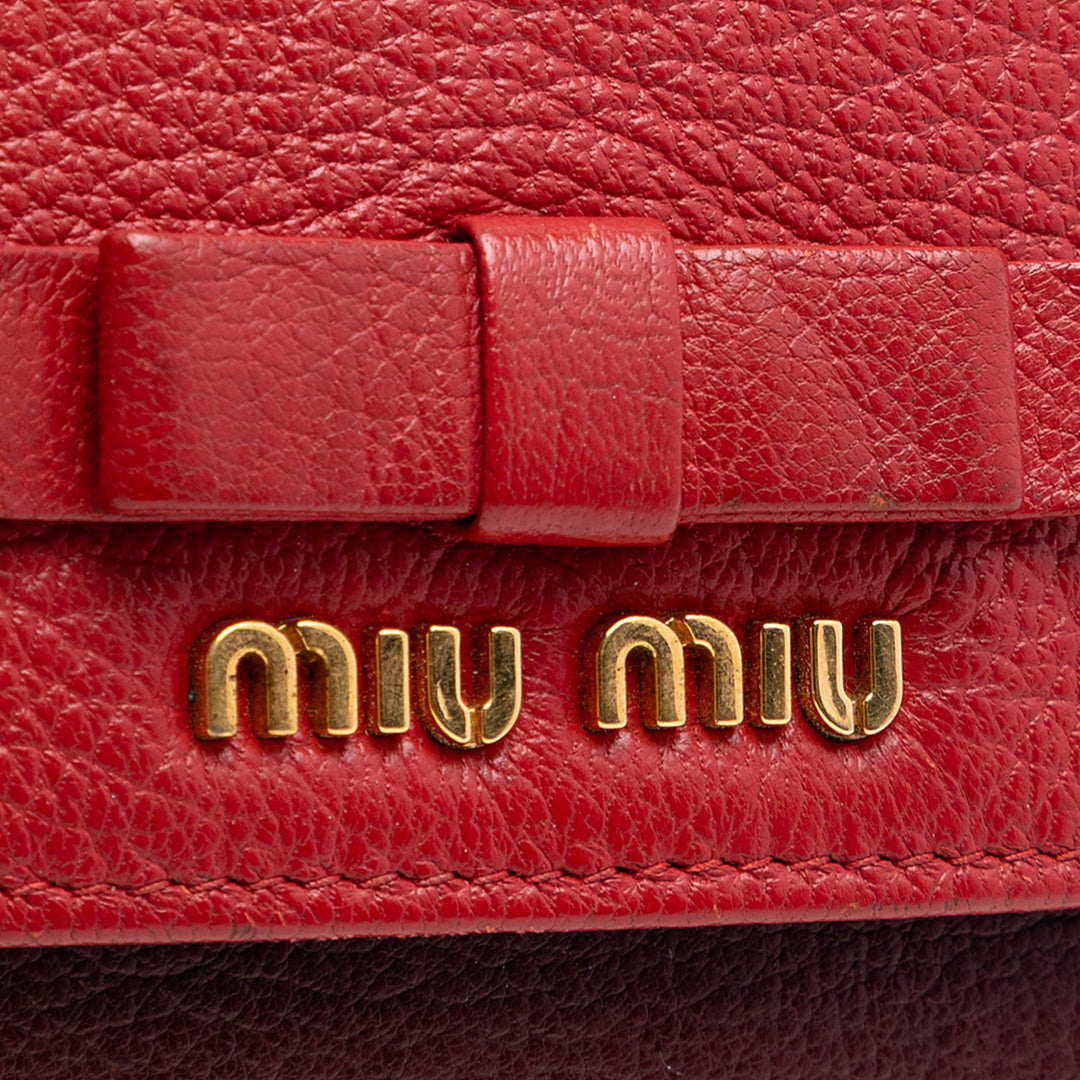 Miu Miu Bicolore Madras Bow Wallet on Chain Cuir de chèvre