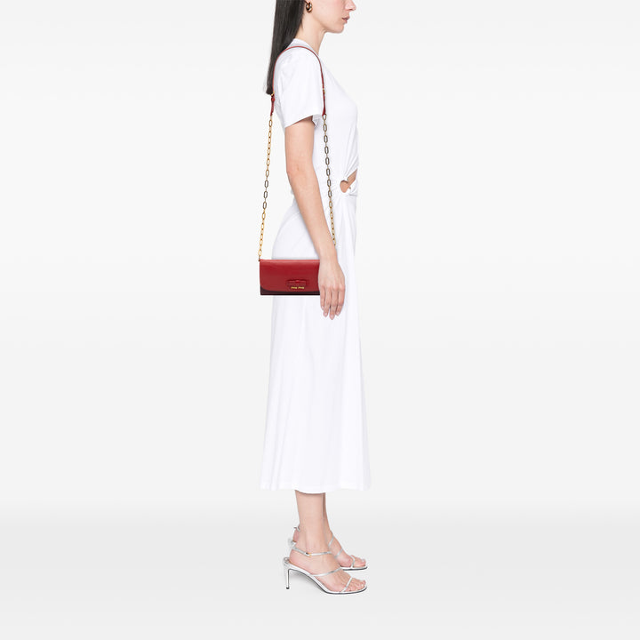 Miu Miu Bicolore Madras Bow Wallet on Chain Cuir de chèvre