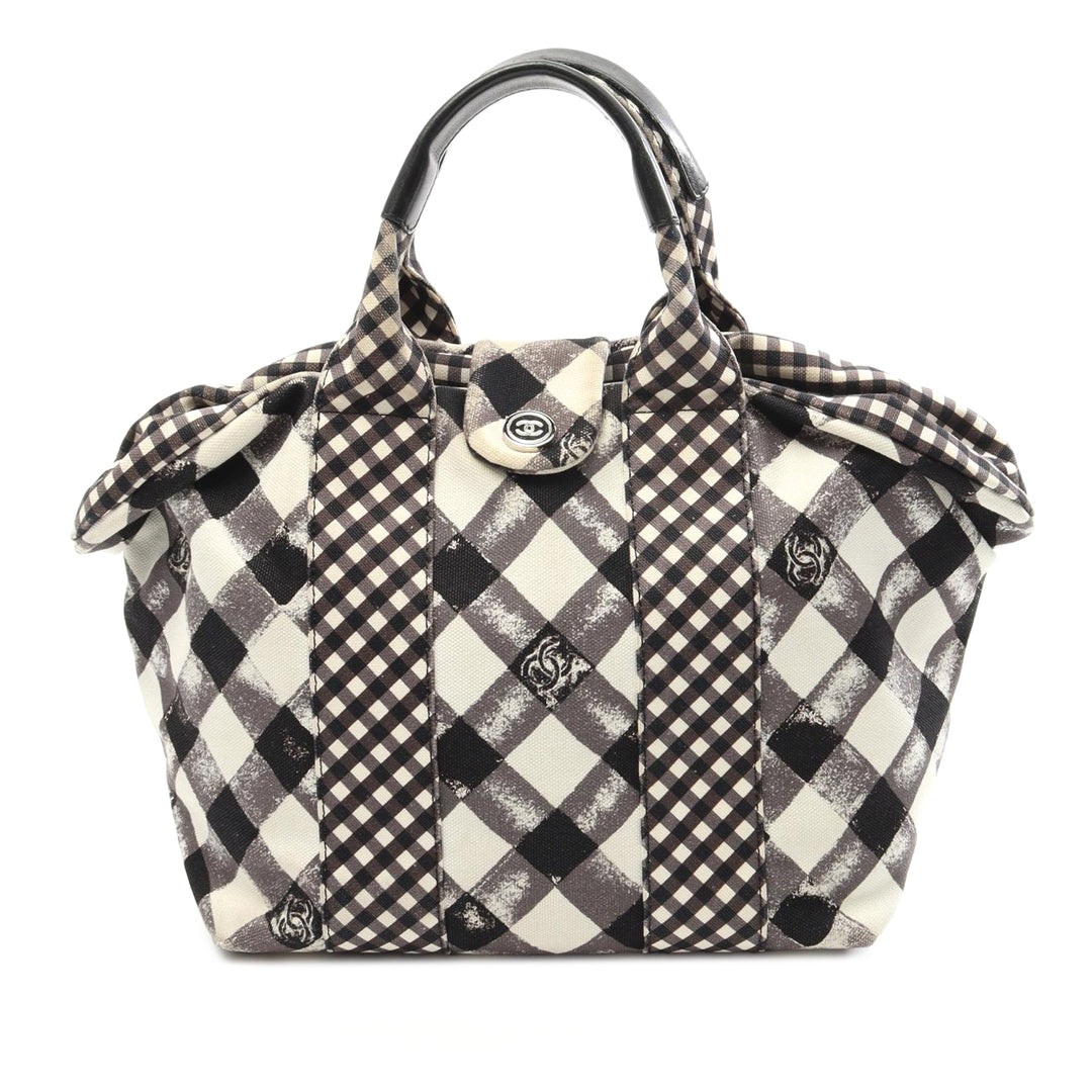 Small Canvas Printed CC Gingham Handbag Black - Gaby Paris