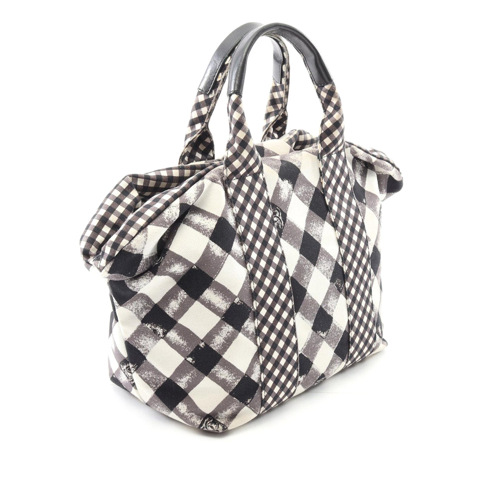 Small Canvas Printed CC Gingham Handbag Black - Gaby Paris