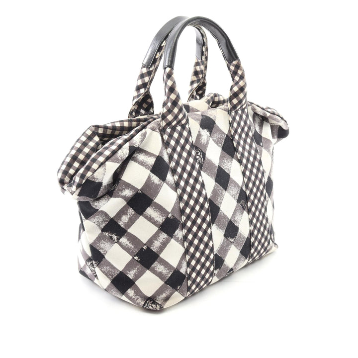 Small Canvas Printed CC Gingham Handbag Black - Gaby Paris