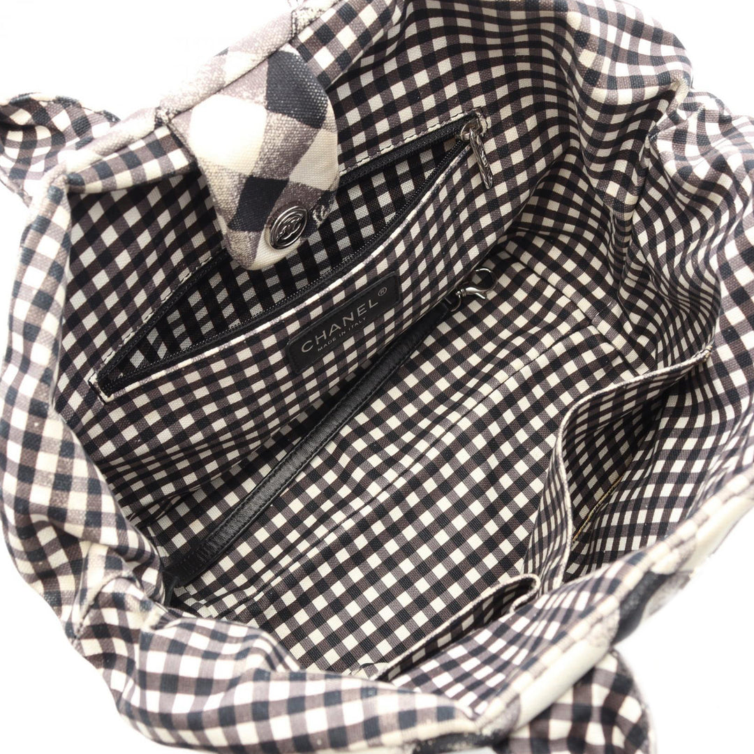 Small Canvas Printed CC Gingham Handbag Black - Gaby Paris