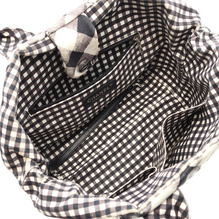 Small Canvas Printed CC Gingham Handbag Black - Gaby Paris