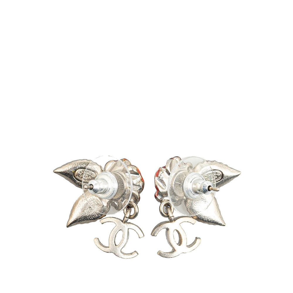 Brass Flower CC Dangling Push Back Earrings Silver - Gaby Paris