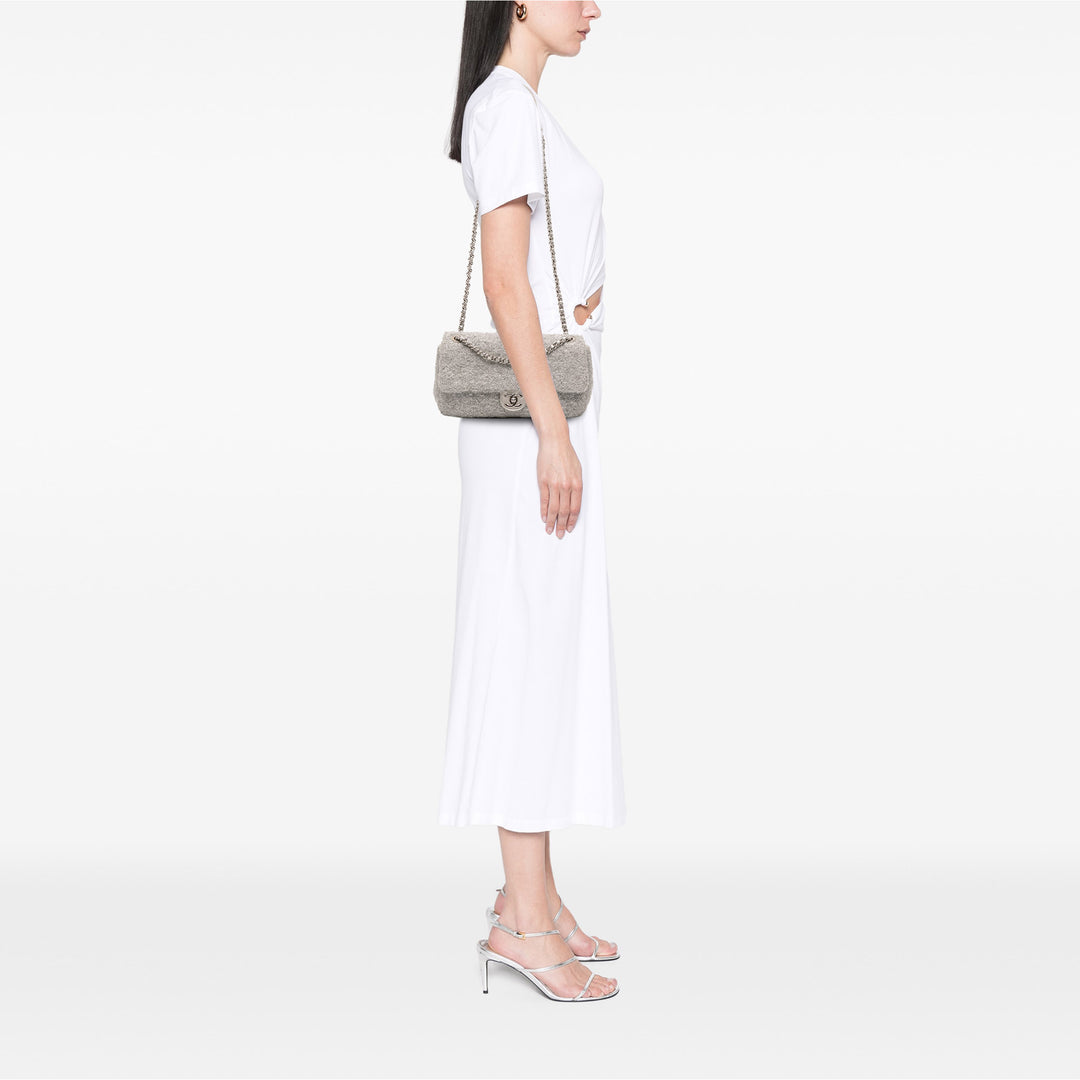 Chanel Medium Quilted Lurex Ground Control Pluto Glitter Flap Argenté
