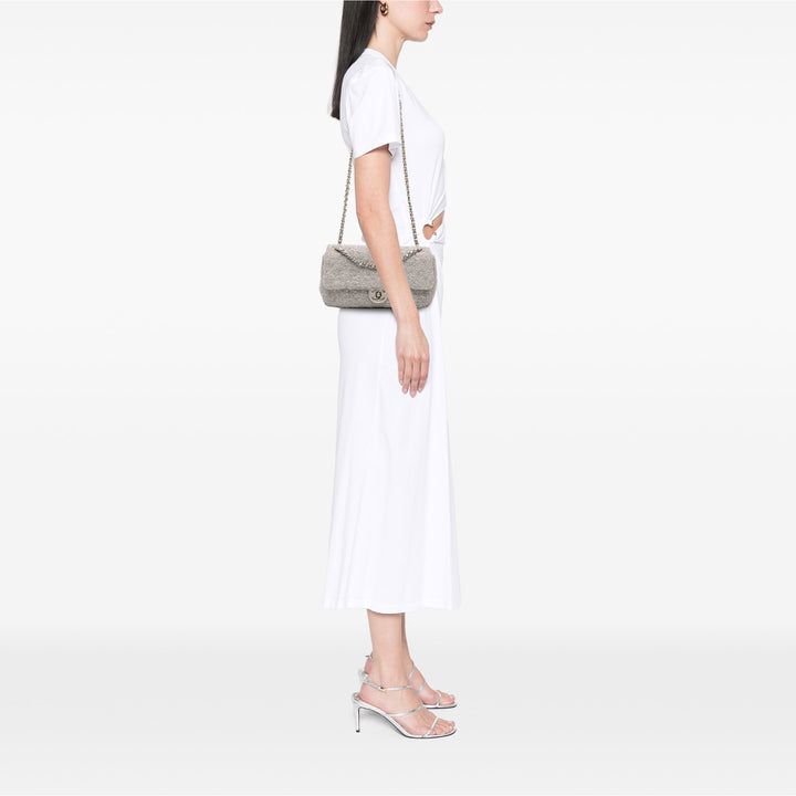 Chanel Medium Quilted Lurex Ground Control Pluto Glitter Flap Argenté