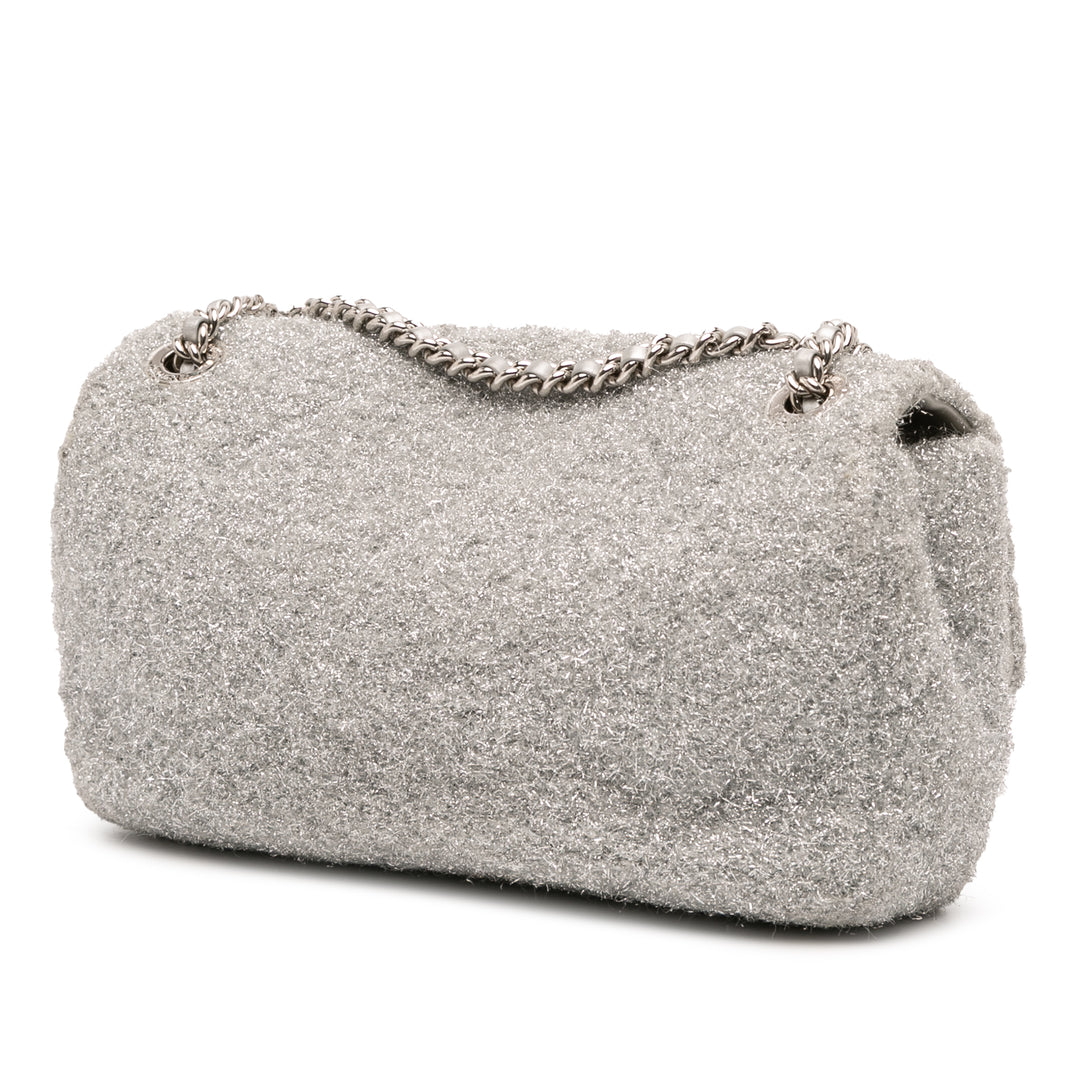 Chanel Medium Quilted Lurex Ground Control Pluto Glitter Flap Argenté