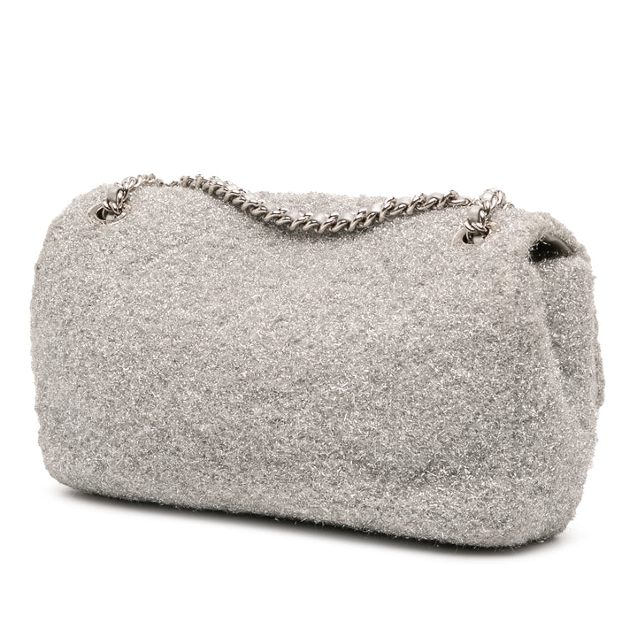 Chanel Medium Quilted Lurex Ground Control Pluto Glitter Flap Argenté