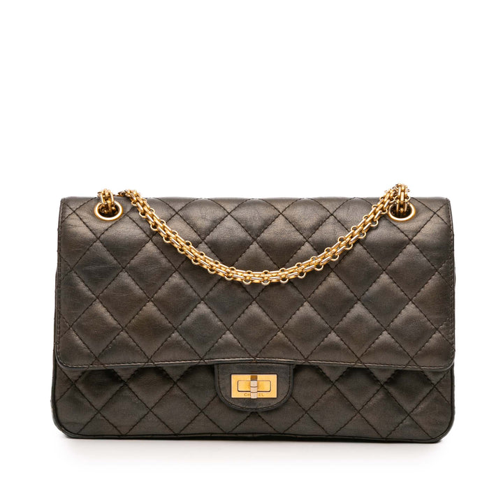 Chanel Reissue 2.55 Quilted Métallisé Cuir d’agneau Double rabat 226 Gris