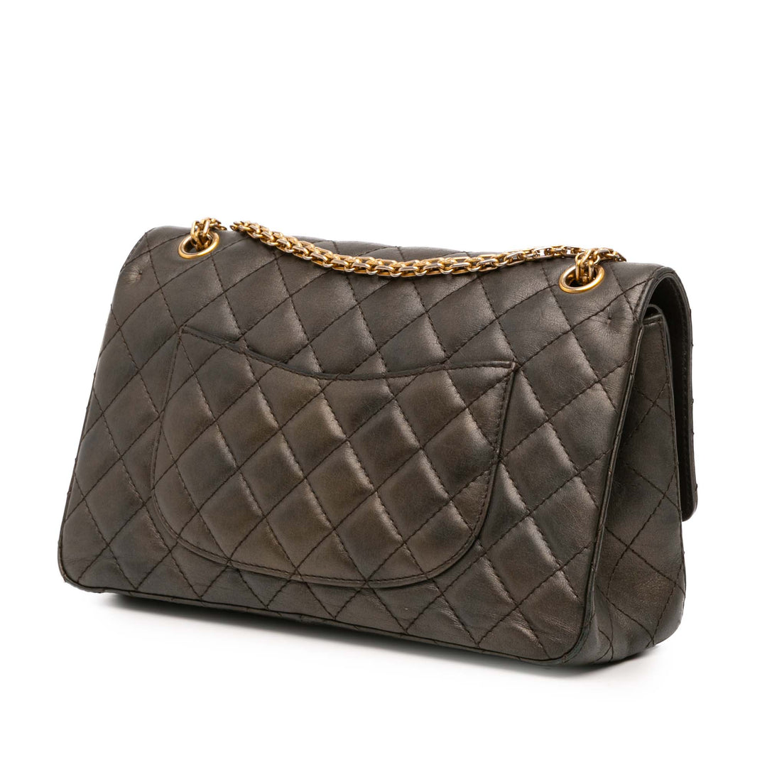 Chanel Reissue 2.55 Quilted Métallisé Cuir d’agneau Double rabat 226 Gris