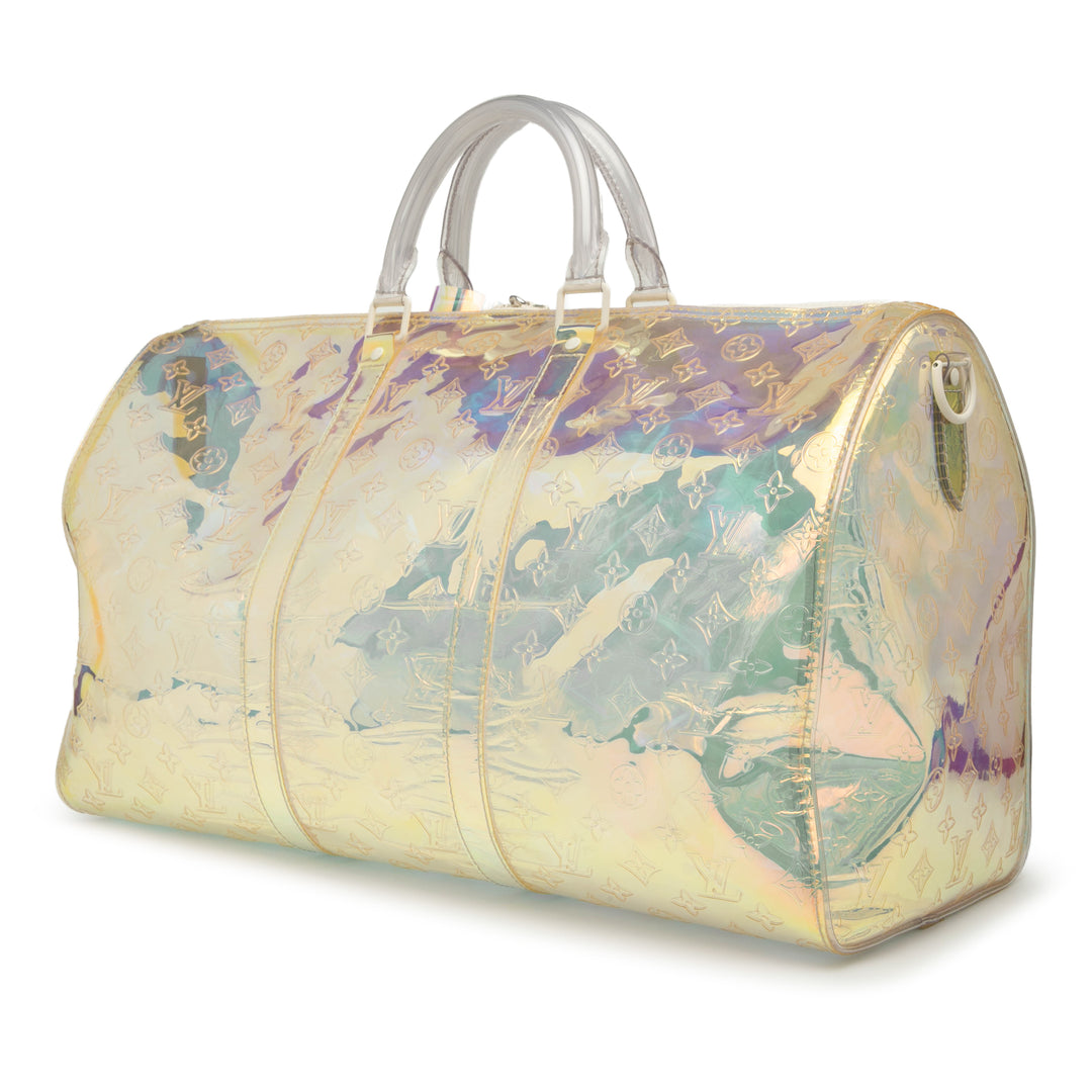Louis Vuitton Monogram Prism Keepall Bandouliere 50 Blanc