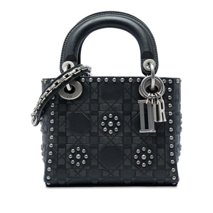 Lady Dior Cannage clouté Flower Mini Cuir de veau Noir