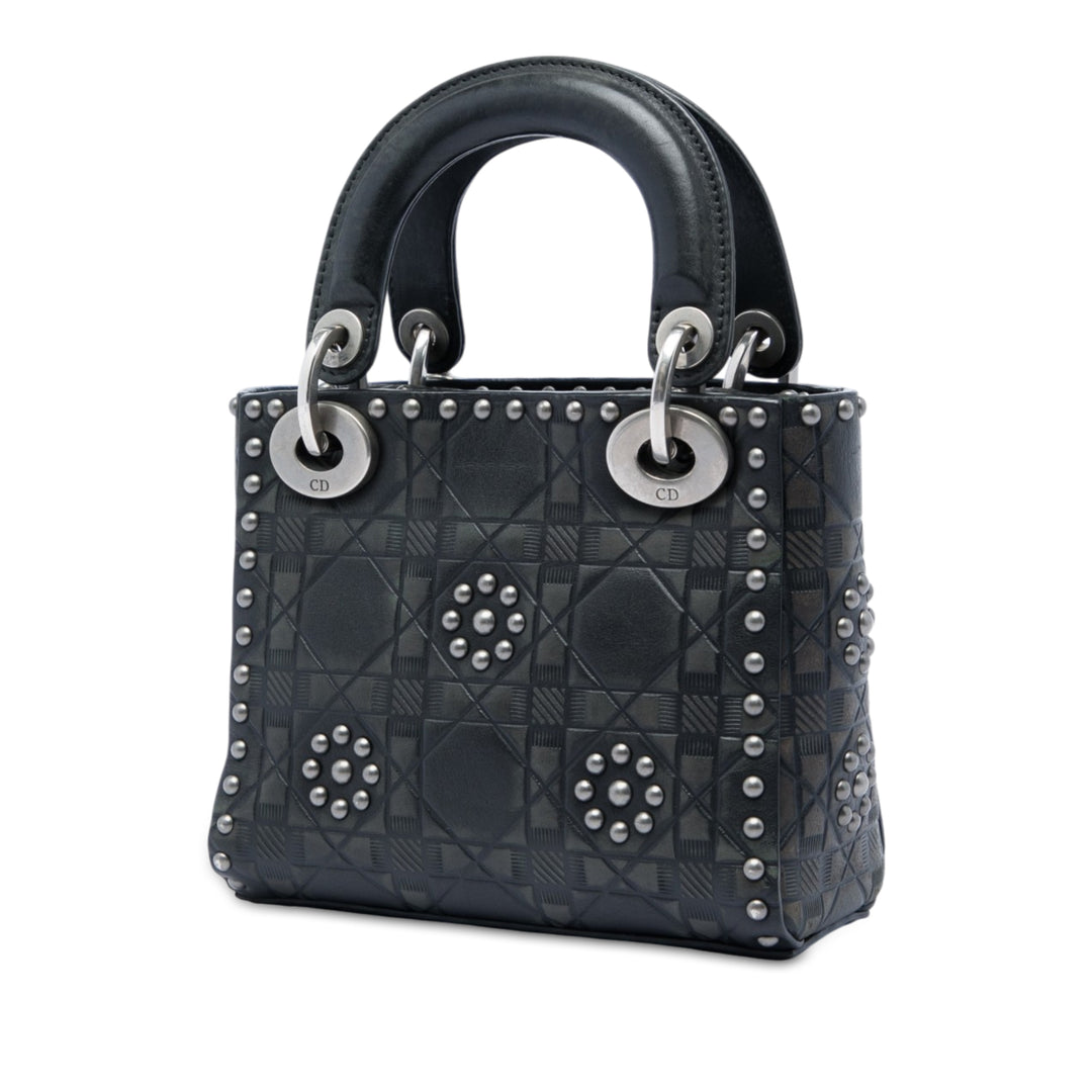 Lady Dior Cannage clouté Flower Mini Cuir de veau Noir