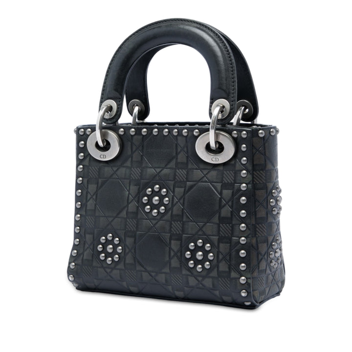 Lady Dior Cannage clouté Flower Mini Cuir de veau Noir