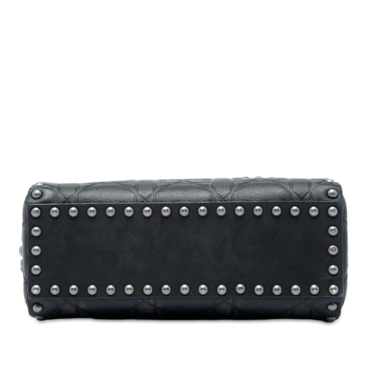Lady Dior Cannage clouté Flower Mini Cuir de veau Noir