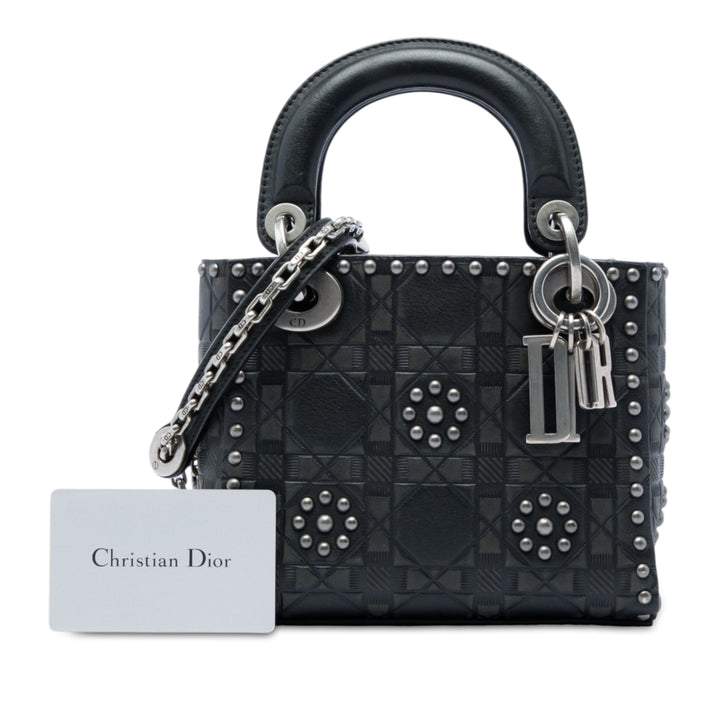 Lady Dior Cannage clouté Flower Mini Cuir de veau Noir
