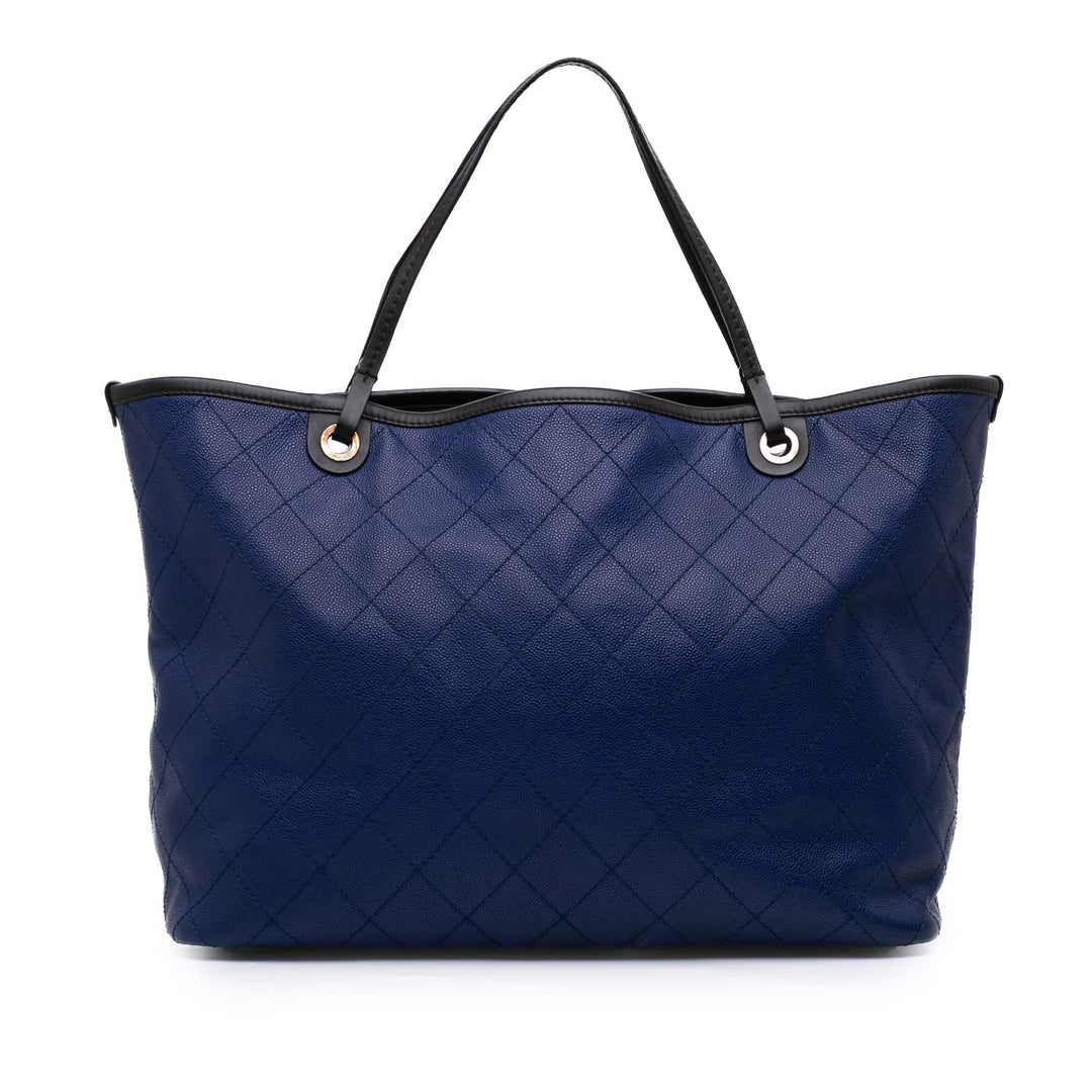XL Quilted Caviar Shopping Fever Tote Blue - Gaby Paris