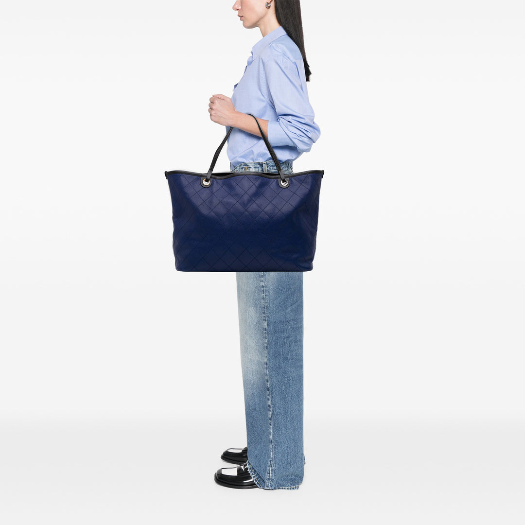 XL Quilted Caviar Shopping Fever Tote Blue - Gaby Paris