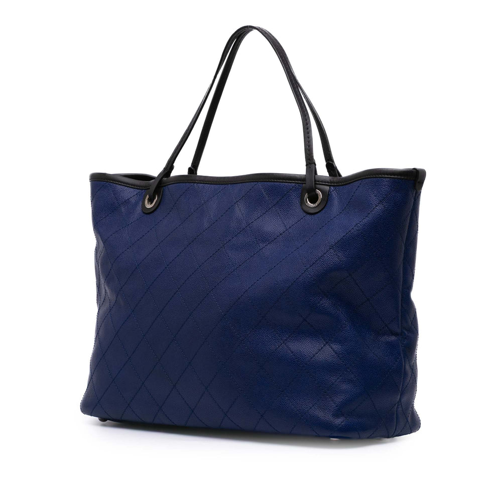 XL Quilted Caviar Shopping Fever Tote Blue - Gaby Paris