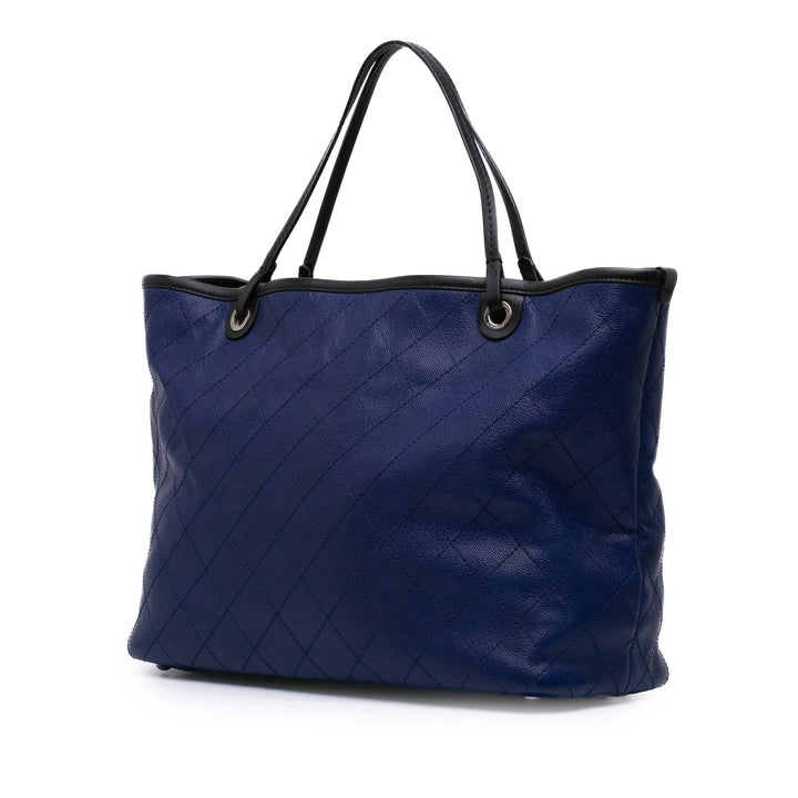XL Quilted Caviar Shopping Fever Tote Blue - Gaby Paris