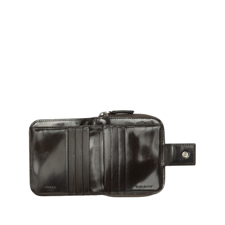 Prada Portefeuille Compact Zippé Cuir de veau Marron – vue 4 – GABY PARIS
