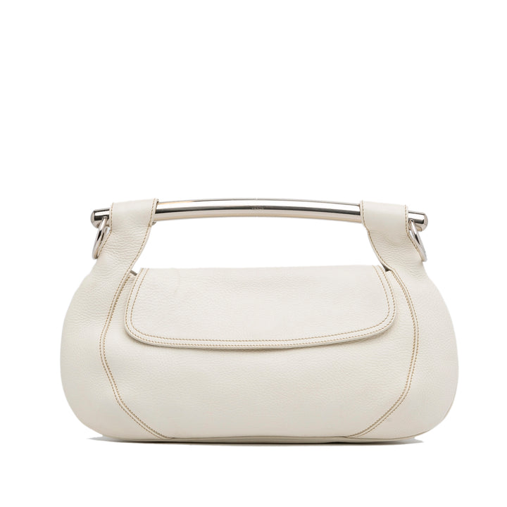 Vitello Daino Bar Handle Bag White - Gaby Paris