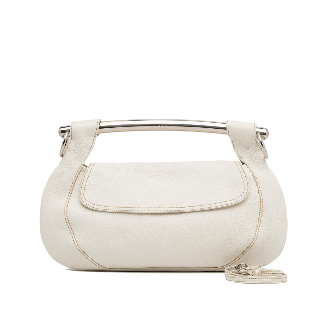 Vitello Daino Bar Handle Bag White - Gaby Paris