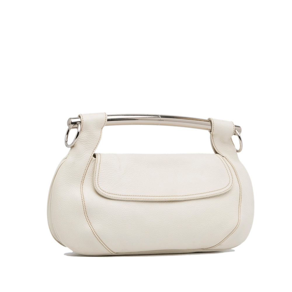 Vitello Daino Bar Handle Bag White - Gaby Paris