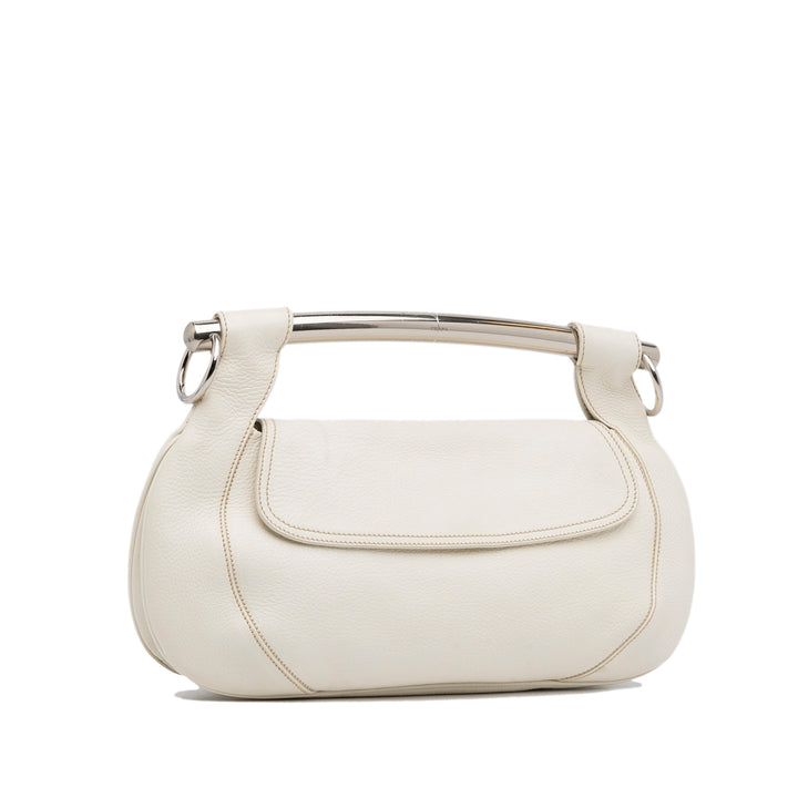 Vitello Daino Bar Handle Bag White - Gaby Paris