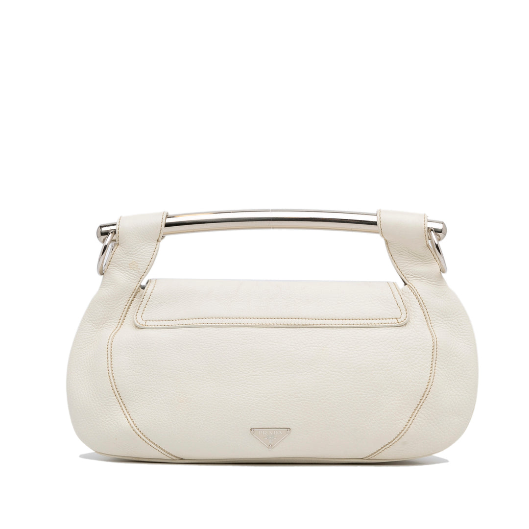 Vitello Daino Bar Handle Bag White - Gaby Paris