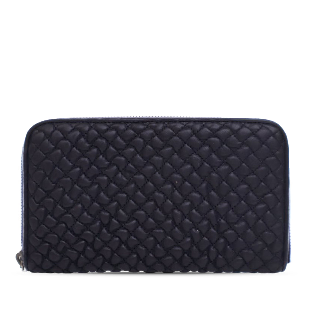 Bottega Veneta Quilted Leather Zip Around Long Wallet Blue - GABY PARIS