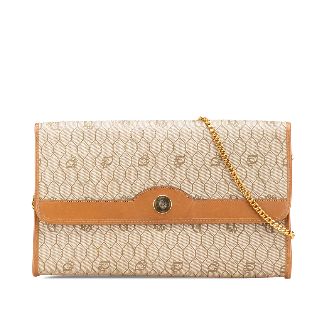 Honeycomb Coated Canvas Chain Shoulder Bag Brown - Gaby Paris
