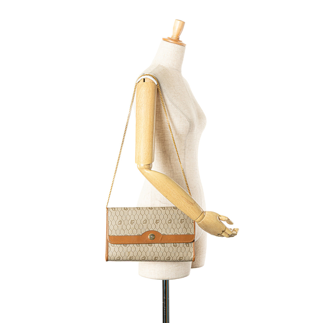 Honeycomb Coated Canvas Chain Shoulder Bag Brown - Gaby Paris