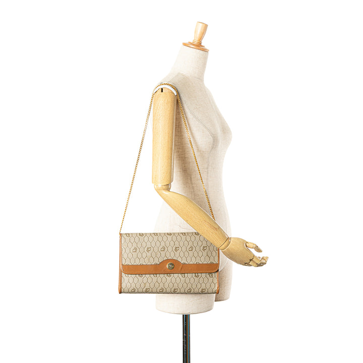 Honeycomb Coated Canvas Chain Shoulder Bag Brown - Gaby Paris