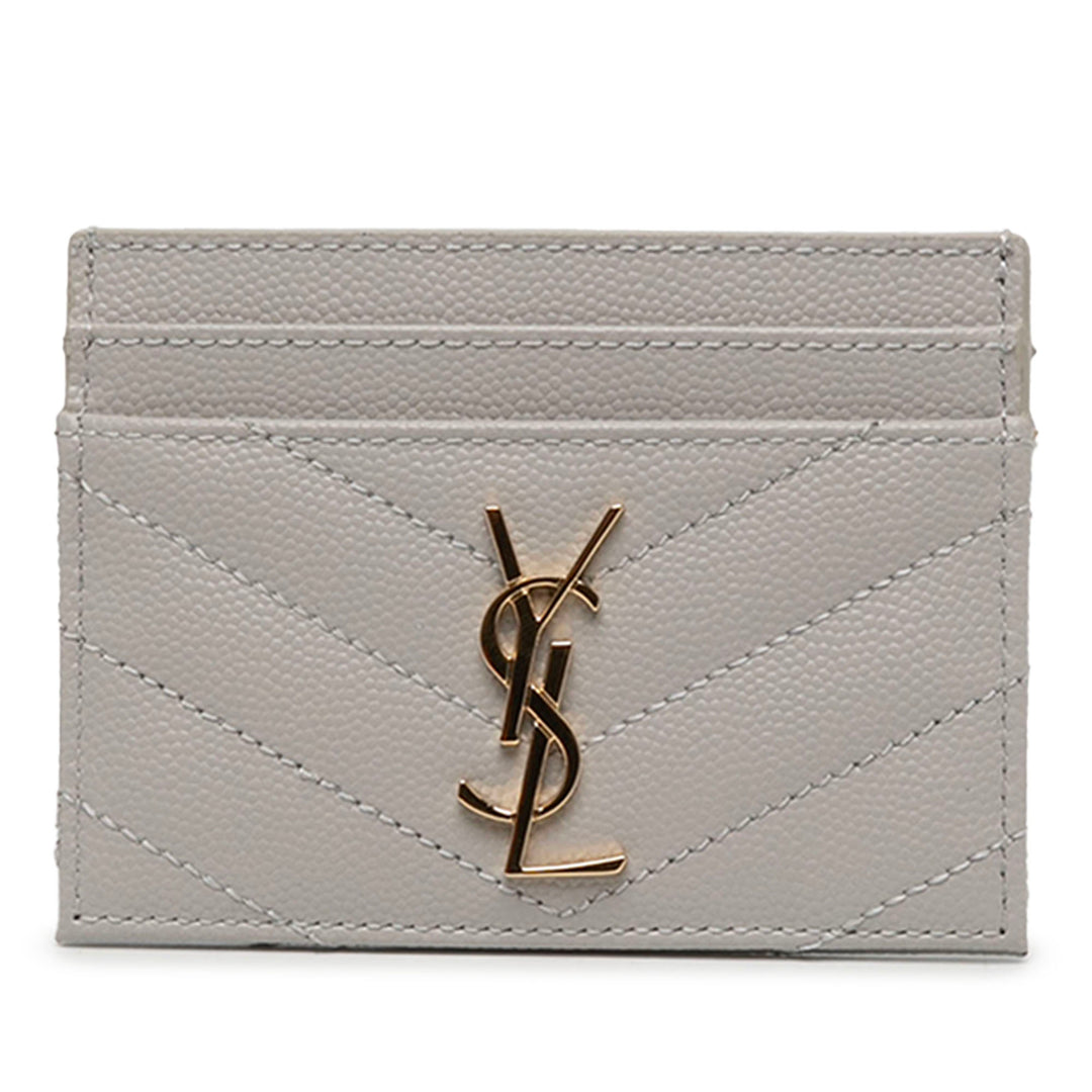 Saint Laurent Chevron Grain De Poudre Cassandre Porte-cartes Gris – vue principale – GABY PARIS