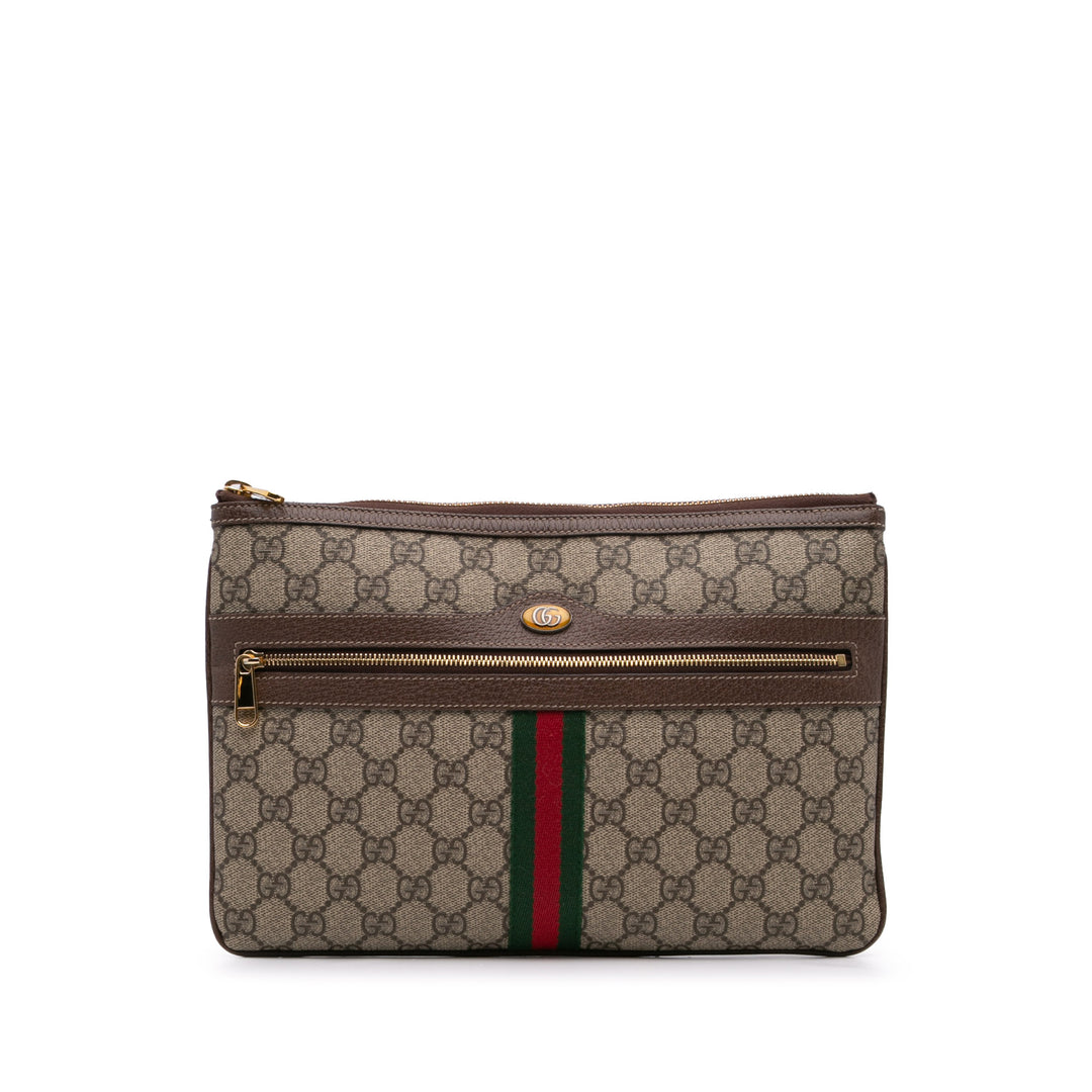 Large GG Supreme Ophidia Web Clutch Brown - Gaby Paris