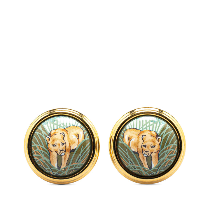 Enamel Lion Cloisonne Clip On Earrings Green - Gaby Paris