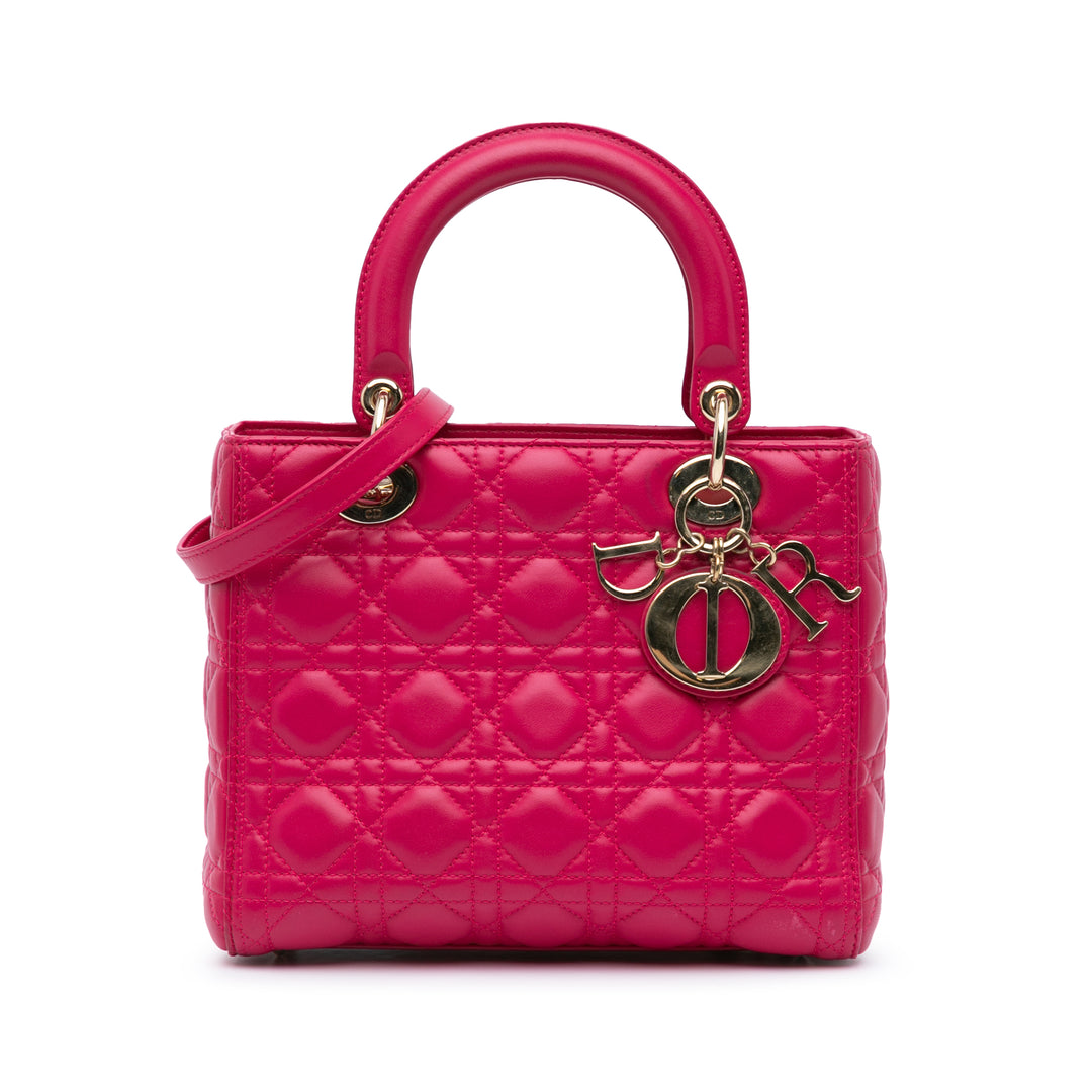 Medium Lambskin Cannage Lady Dior Pink - Gaby Paris