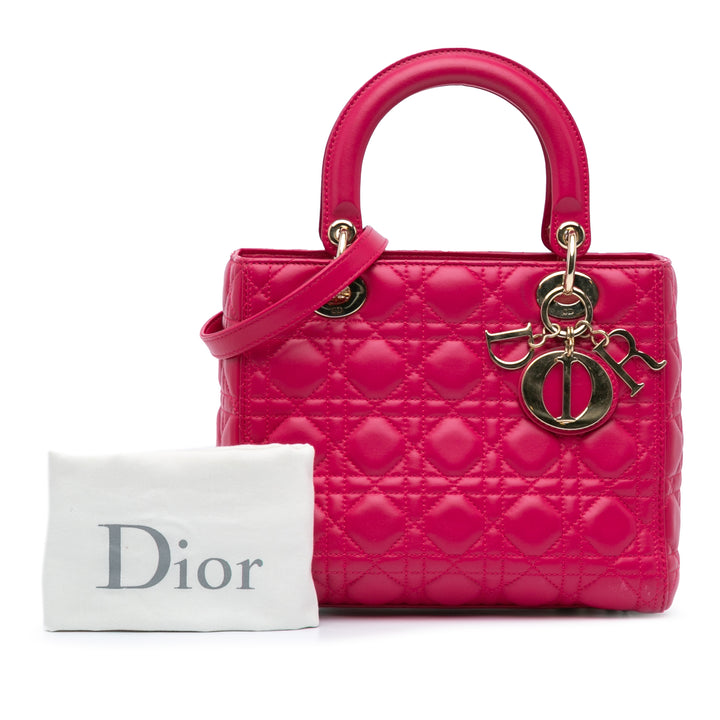 Medium Lambskin Cannage Lady Dior Pink - Gaby Paris