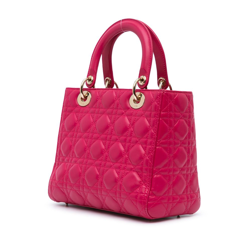 Medium Lambskin Cannage Lady Dior Pink - Gaby Paris