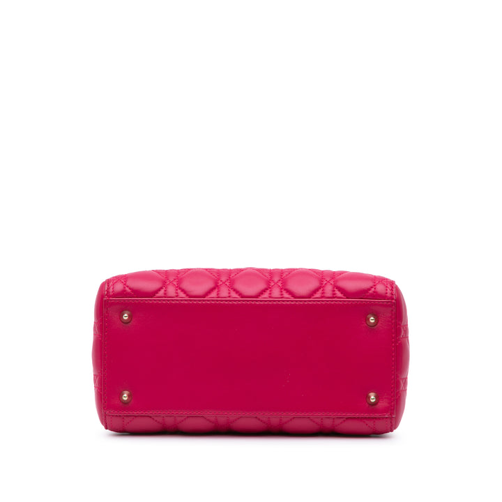 Medium Lambskin Cannage Lady Dior Pink - Gaby Paris