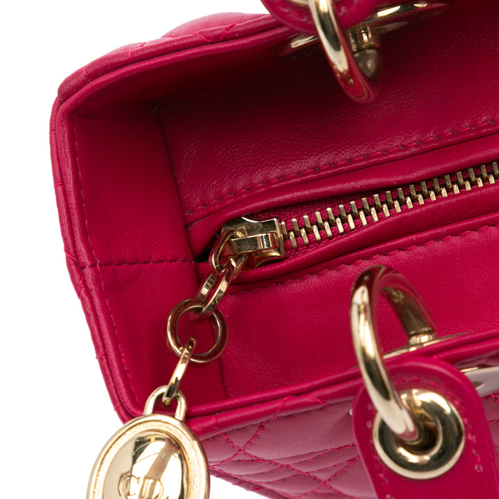 Medium Lambskin Cannage Lady Dior Pink - Gaby Paris