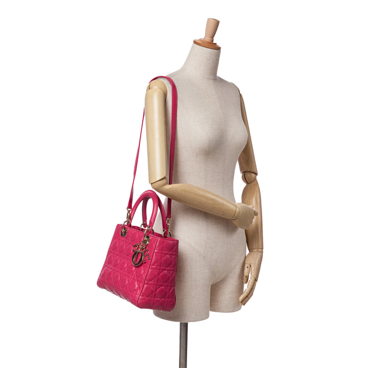 Medium Lambskin Cannage Lady Dior Pink - Gaby Paris