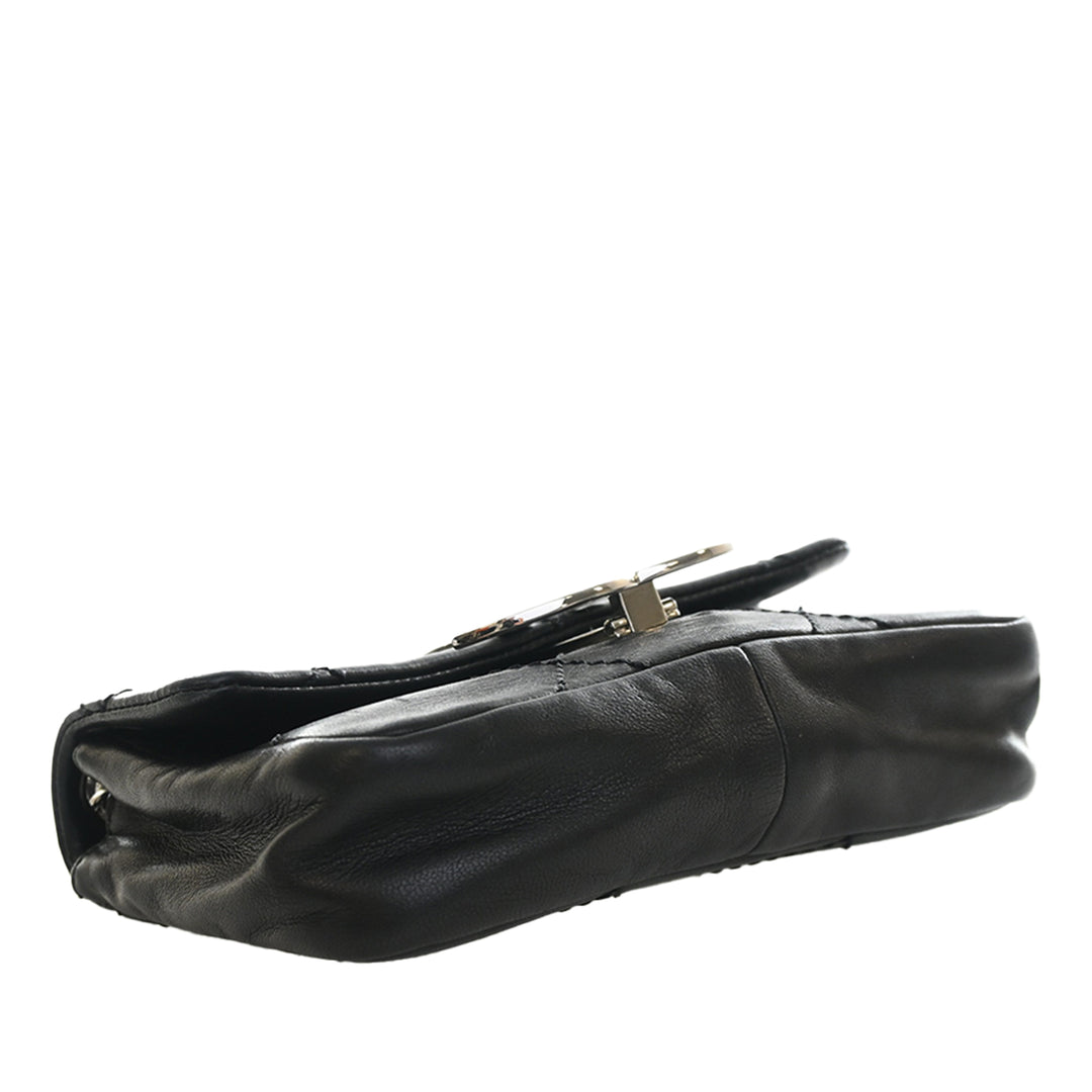Oversized CC Diamond Stitch à rabat Cuir de veau Noir