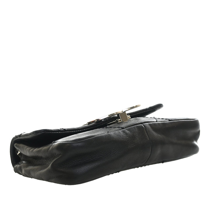 Oversized CC Diamond Stitch à rabat Cuir de veau Noir