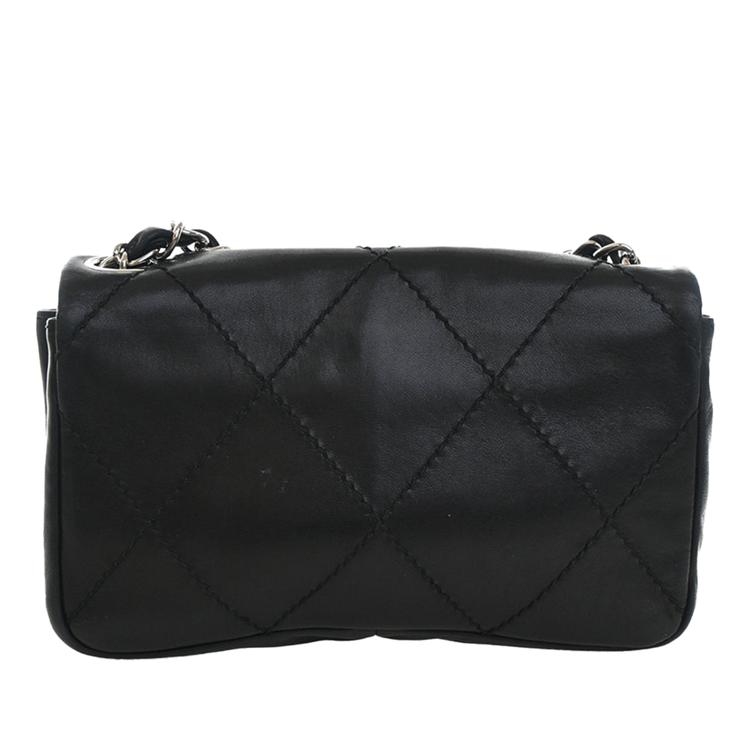Oversized CC Diamond Stitch à rabat Cuir de veau Noir